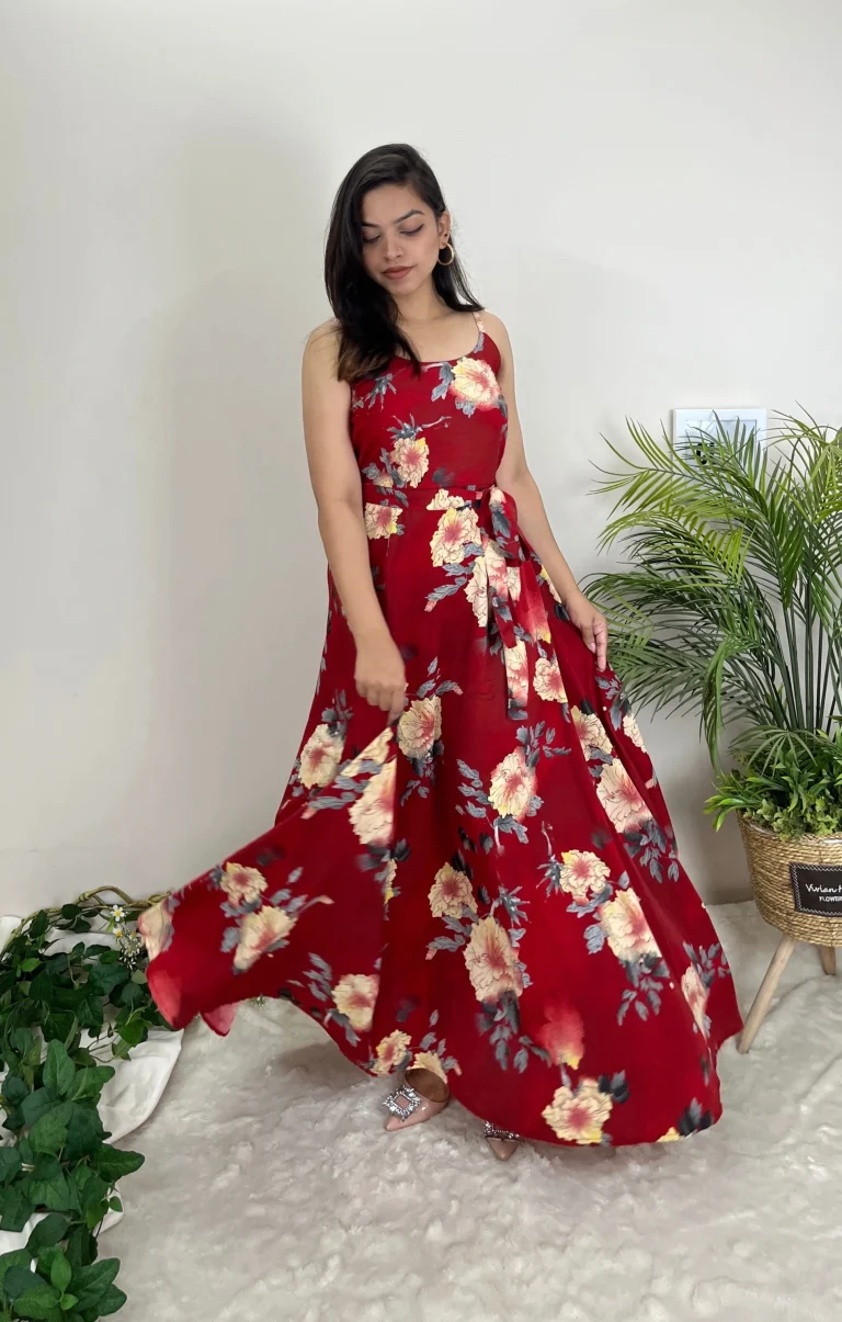 Crimson Floral Sleeveless Maxi Dress