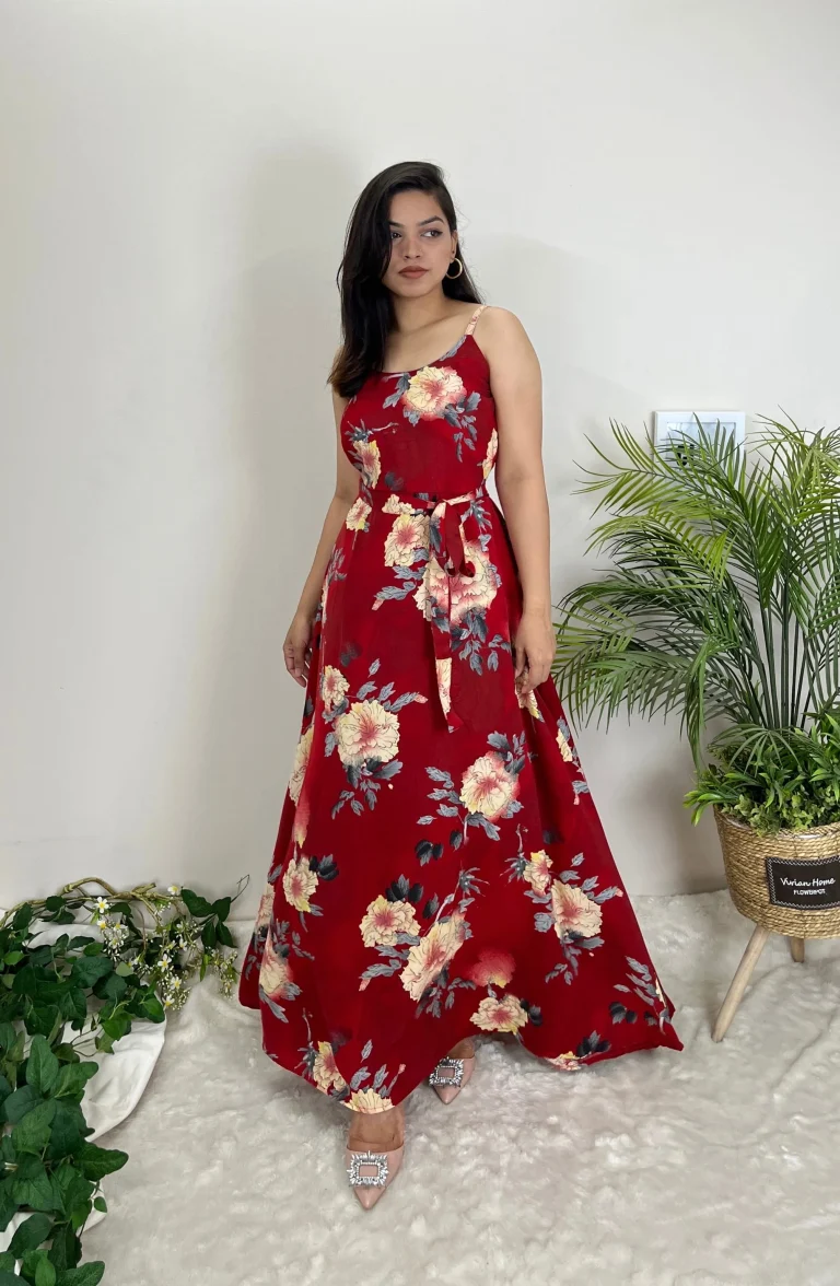 Crimson Floral Sleeveless Maxi Dress