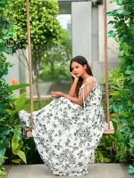 White Black Floral Sleeveless Maxi Dress
