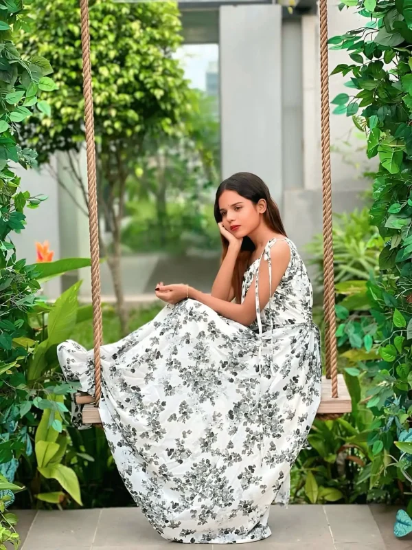 White Black Floral Sleeveless Maxi Dress